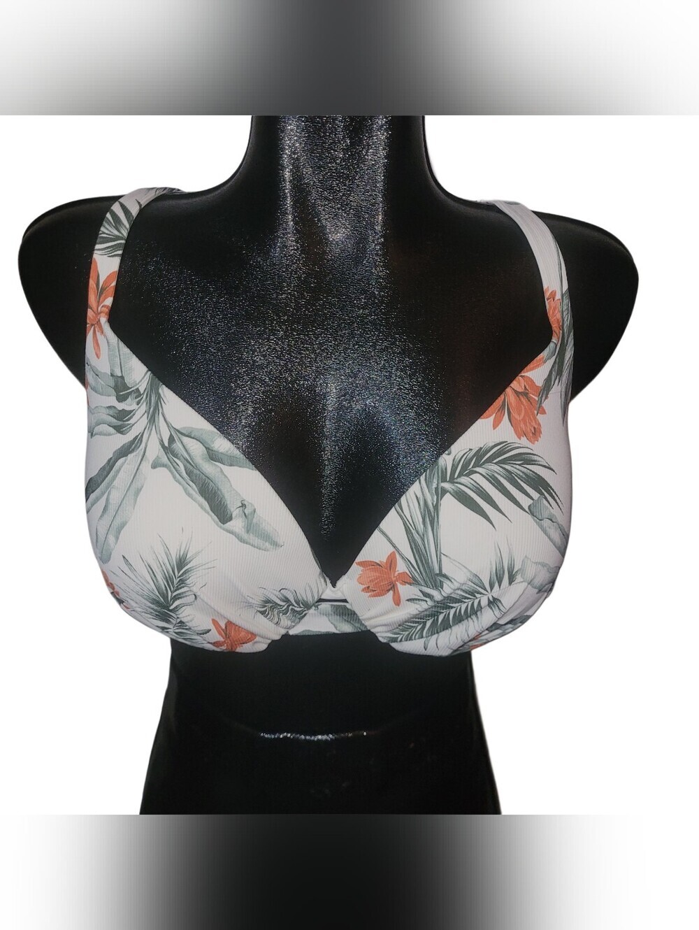 La Vie En Rose White Tropical Floral Print Underwire Bikini Top Size M